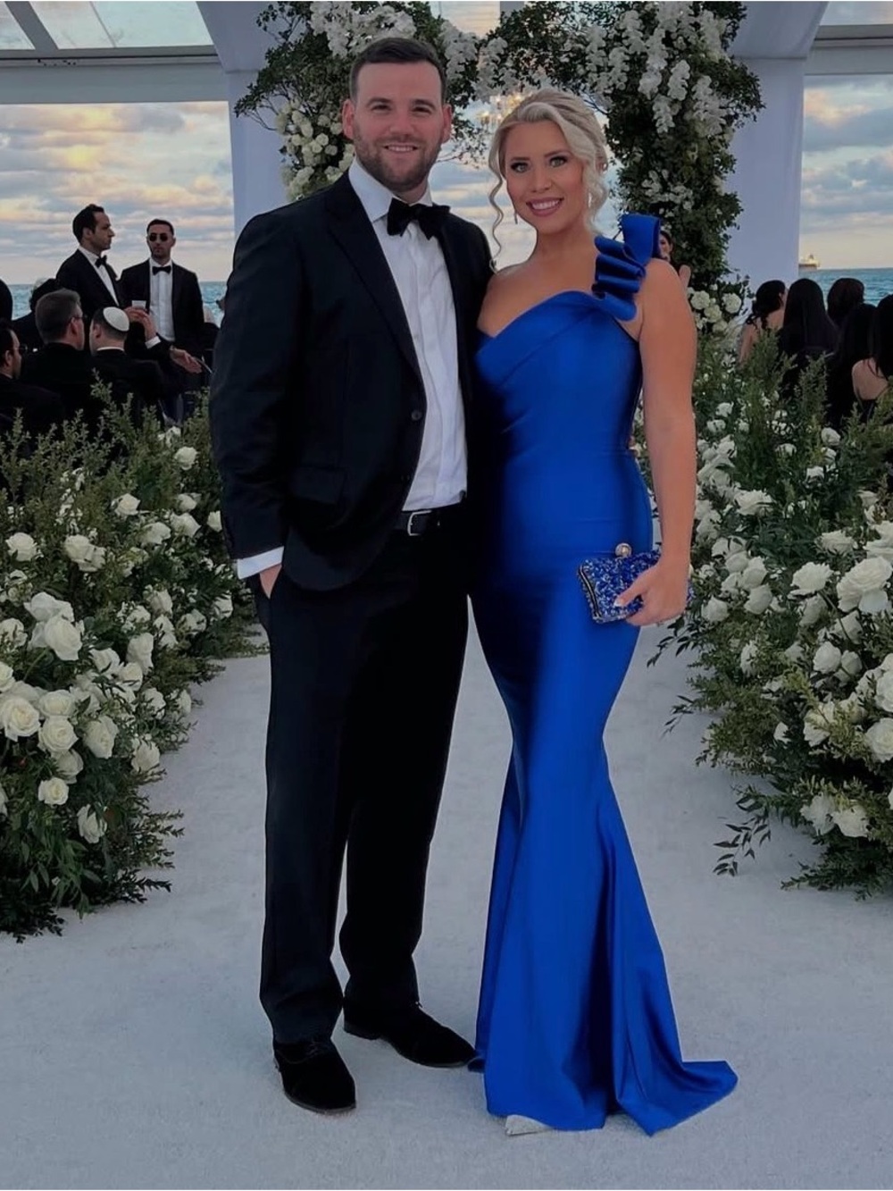 Nicole Bakti Electric Blue Satin Evening Dress